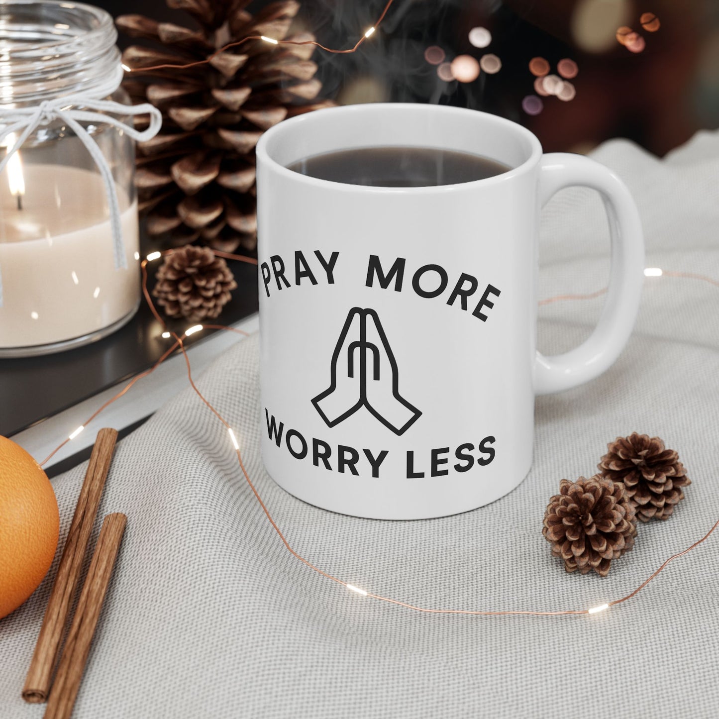 Inspirational Ceramic Mug - "Pray More, Worry Less" - Perfect for Coffee Lovers