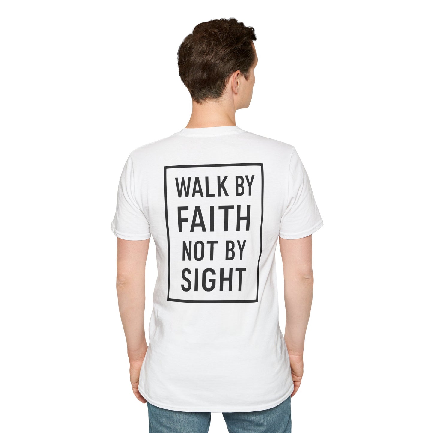 Inspirational Faith Graphic Unisex Softstyle T-Shirt - Walk by Faith Not by Sight