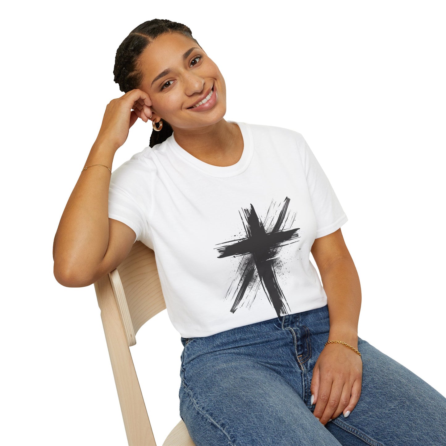 Faith-Inspired Unisex Softstyle T-Shirt with Cross Design