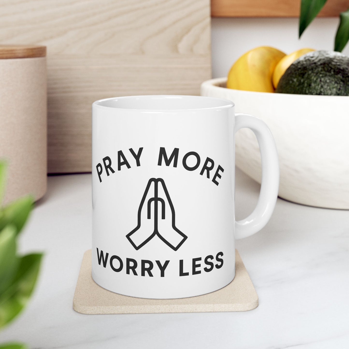 Inspirational Ceramic Mug - "Pray More, Worry Less" - Perfect for Coffee Lovers