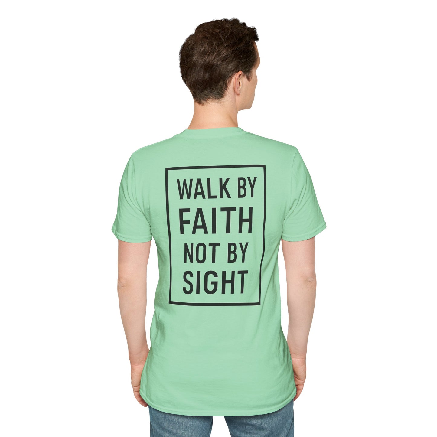 Inspirational Faith Graphic Unisex Softstyle T-Shirt - Walk by Faith Not by Sight