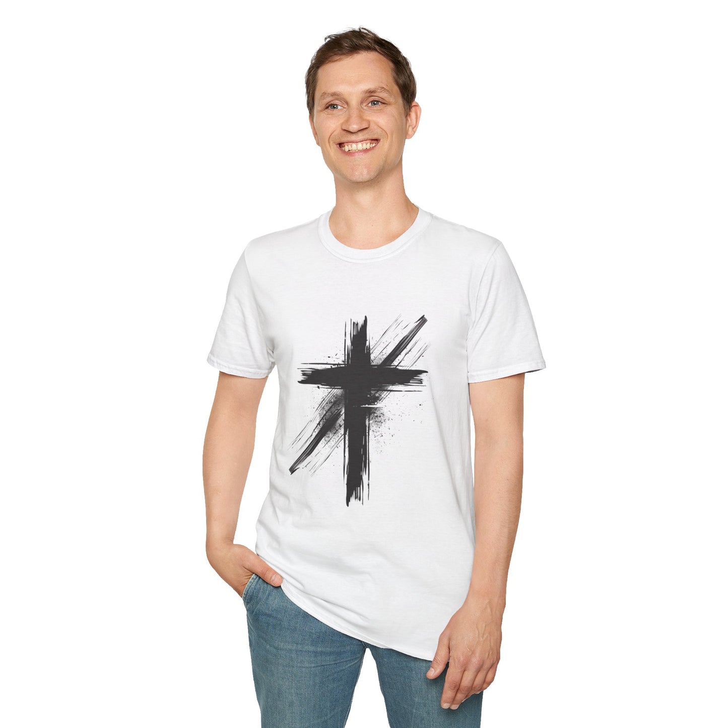 Faith-Inspired Unisex Softstyle T-Shirt with Cross Design